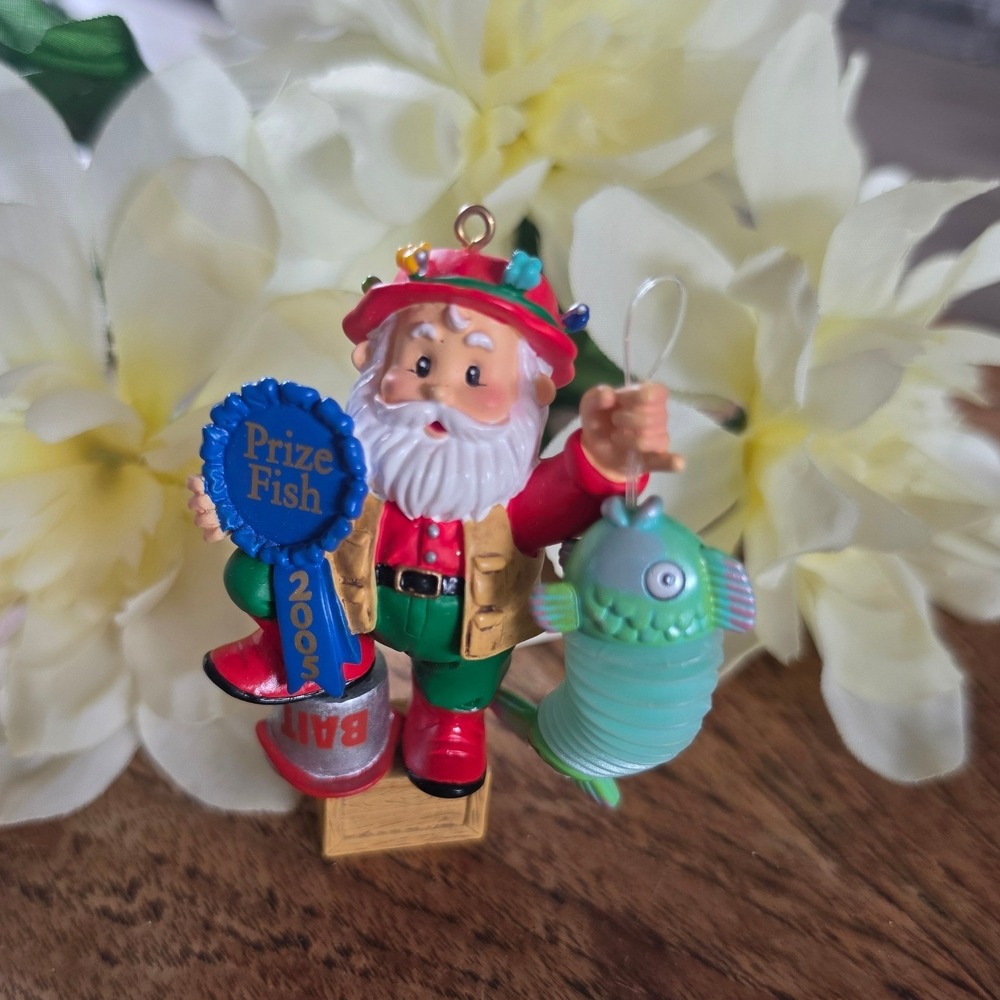 Vintage 2005 Carlton Cards Fishing Santa Ornament